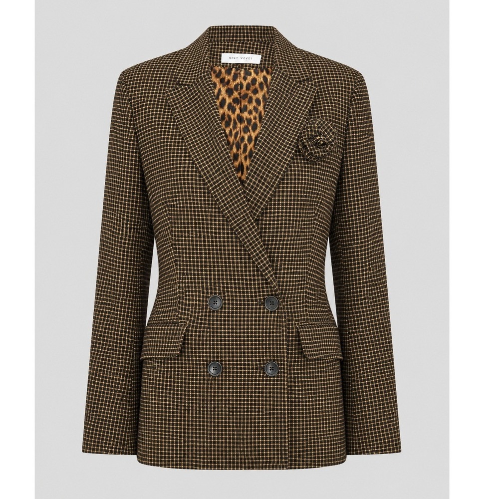 Nine West Blazer Womens 6 Brown Plaid Leopard Lined Y2K Career Jacket NWT Tags